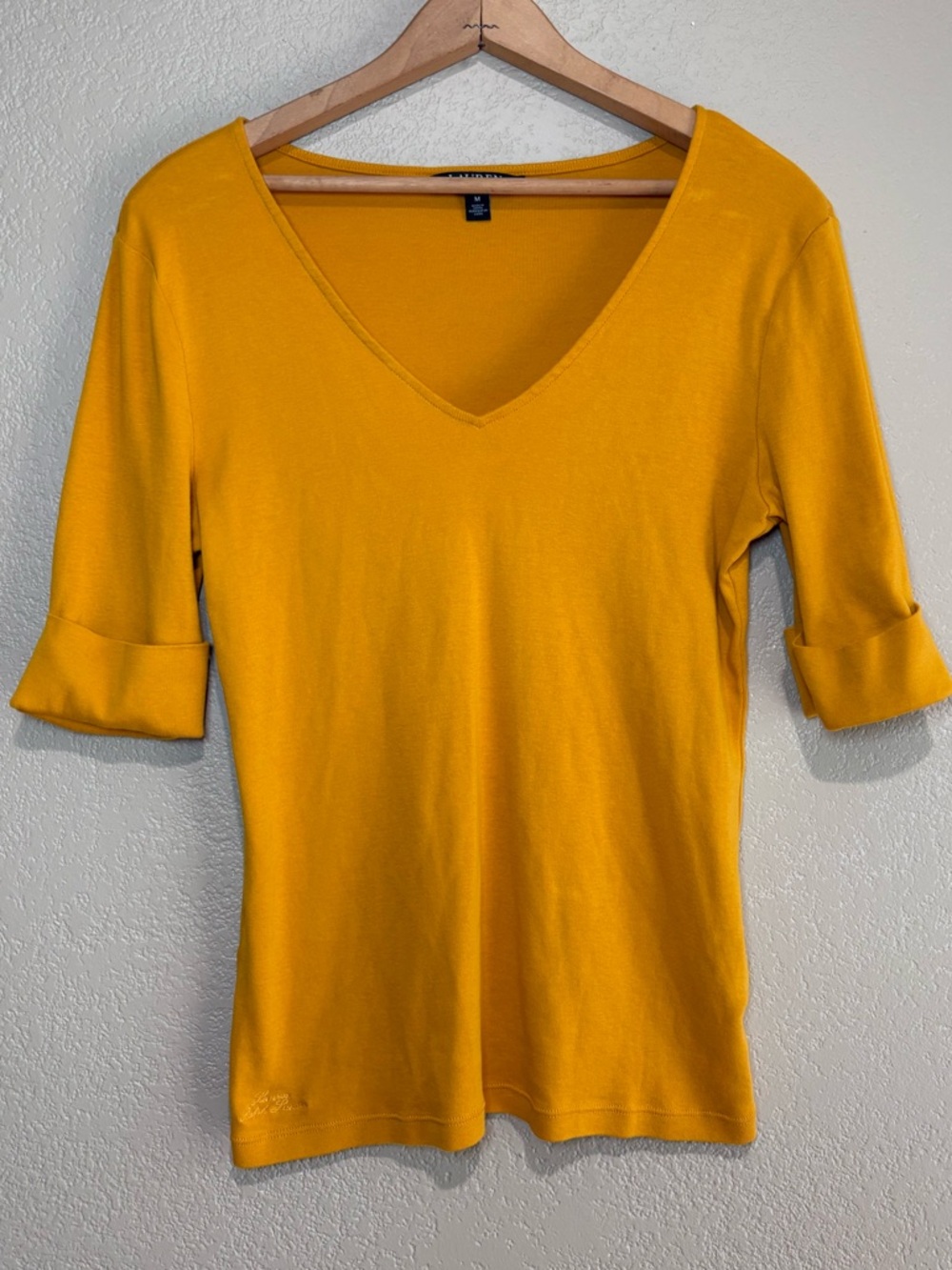 Lauren Ralph Lauren V-Neck Long Sleeve Top in Mustard